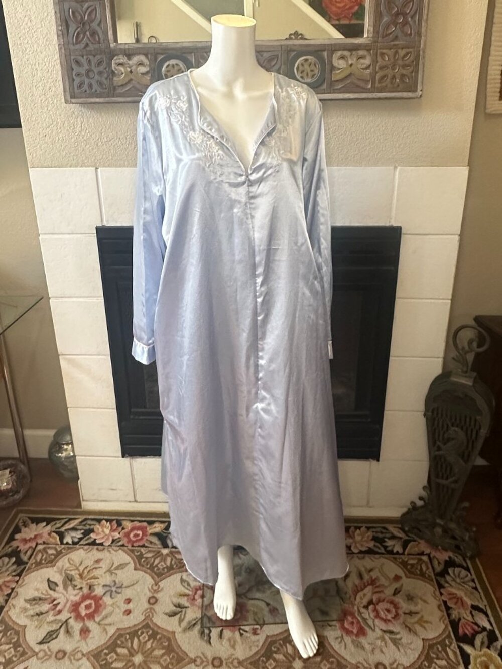 NWT Adonna 3XL Nightgown Romantic Blue Maxi Modest satin shiny Vtg Zip Up